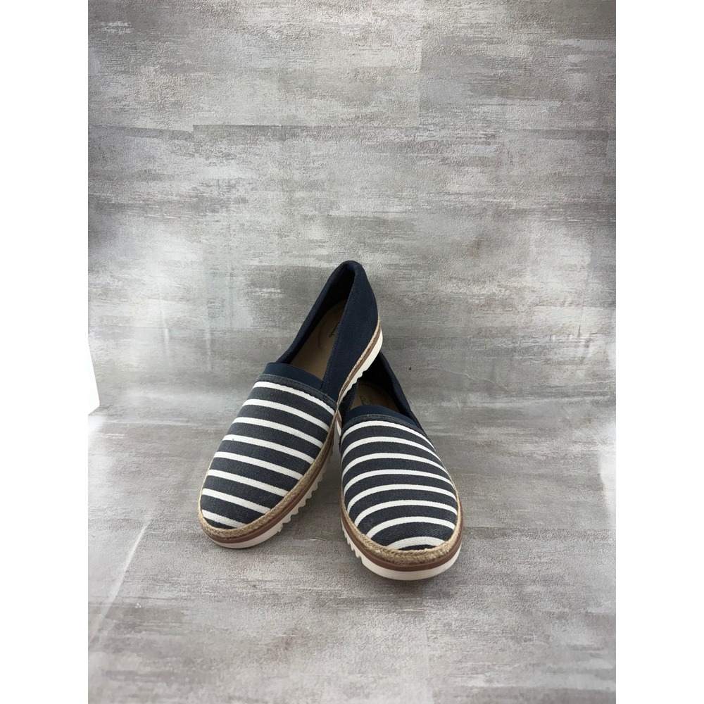 Clarks Collection Navy White Striped Espadrille Slip On Shoes Women Sz 6.5 M